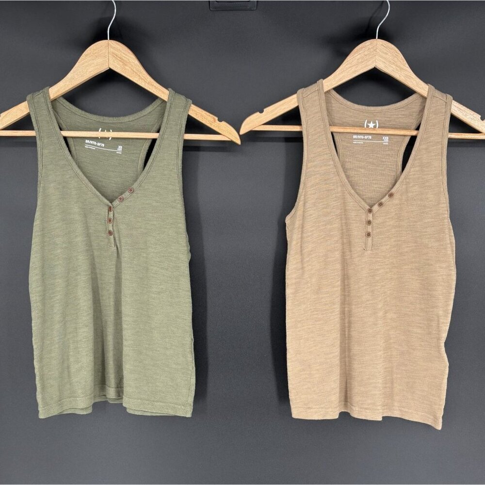 Old Navy Women's Lot of 2 Heritage Slub Henley Tank Tops XS/XXS Modal Blend